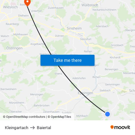 Kleingartach to Baiertal map