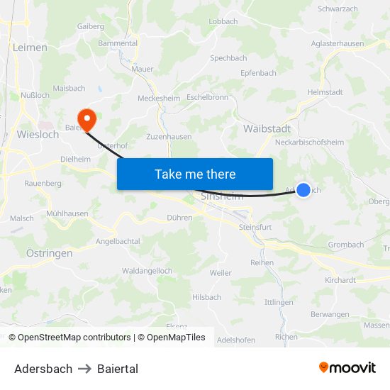 Adersbach to Baiertal map