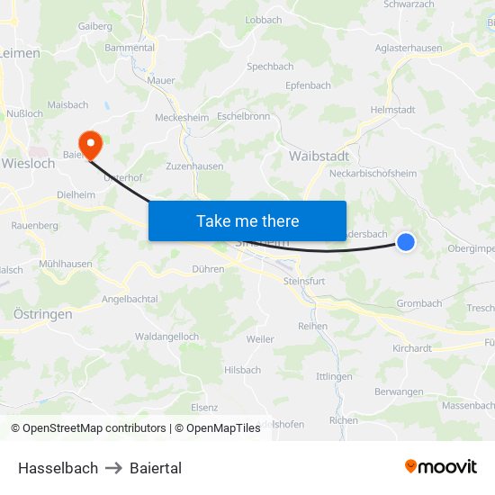 Hasselbach to Baiertal map