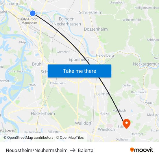 Neuostheim/Neuhermsheim to Baiertal map