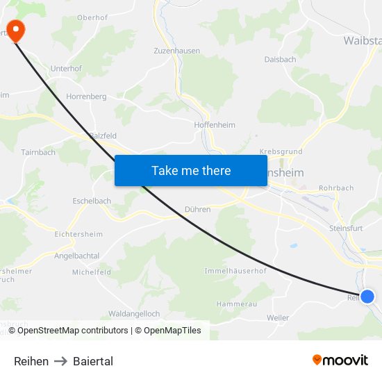 Reihen to Baiertal map