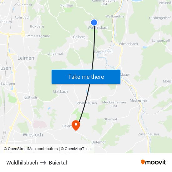 Waldhilsbach to Baiertal map