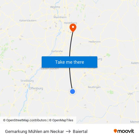 Gemarkung Mühlen am Neckar to Baiertal map