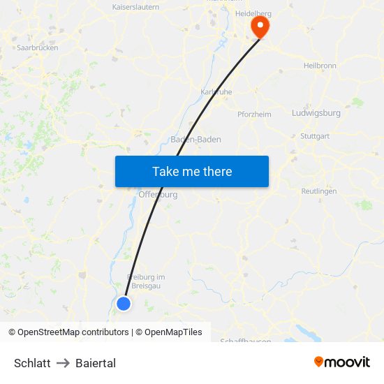 Schlatt to Baiertal map