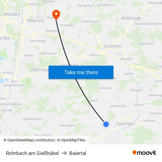 Rohrbach am Gießhübel to Baiertal map