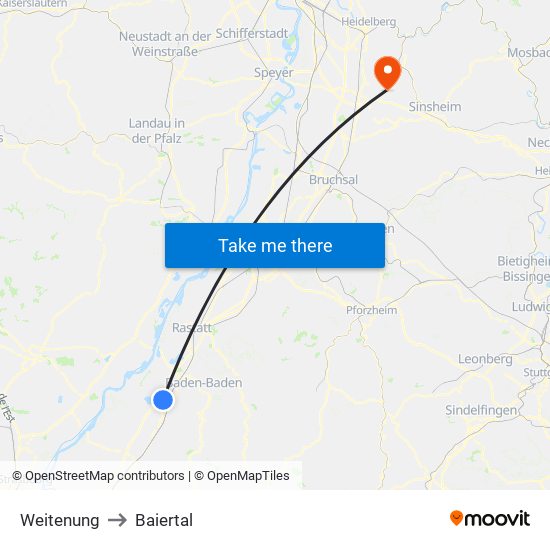 Weitenung to Baiertal map