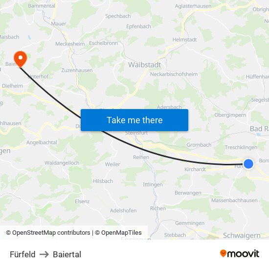 Fürfeld to Baiertal map