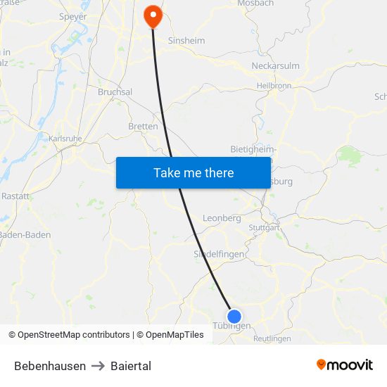 Bebenhausen to Baiertal map