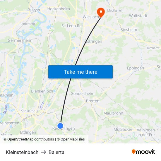 Kleinsteinbach to Baiertal map
