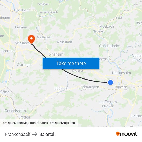 Frankenbach to Baiertal map