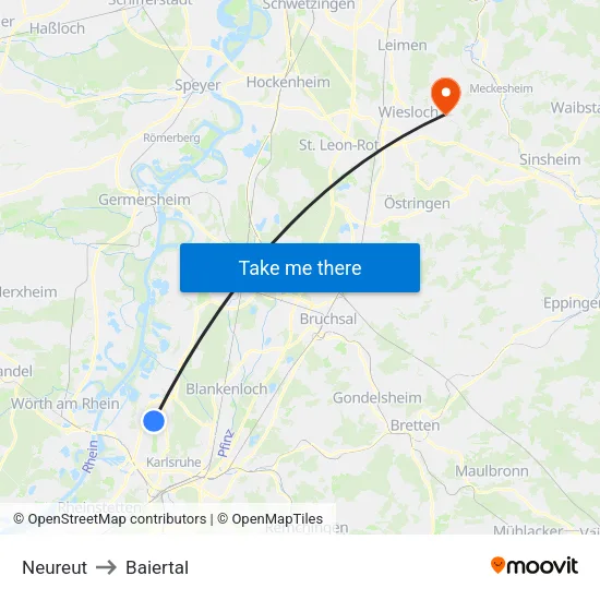 Neureut to Baiertal map