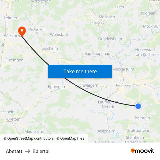 Abstatt to Baiertal map