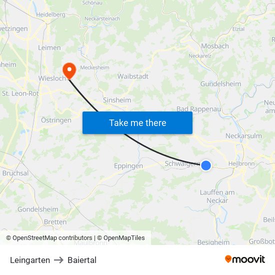 Leingarten to Baiertal map