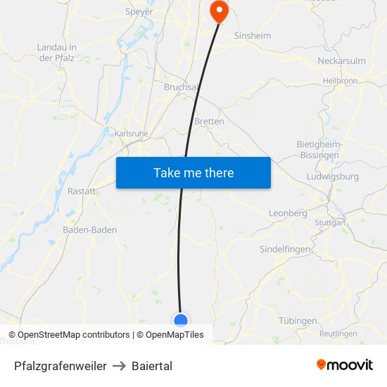 Pfalzgrafenweiler to Baiertal map