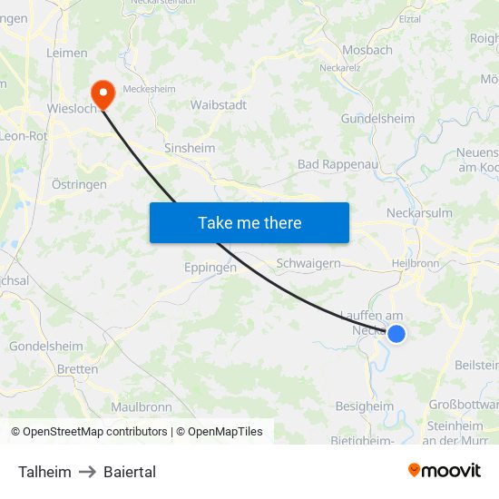 Talheim to Baiertal map