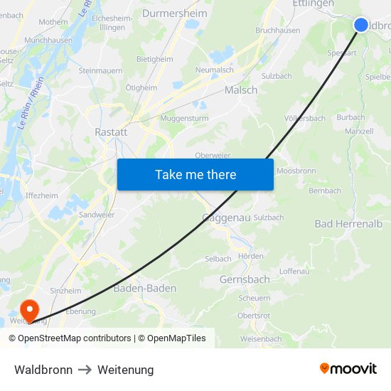 Waldbronn to Weitenung map