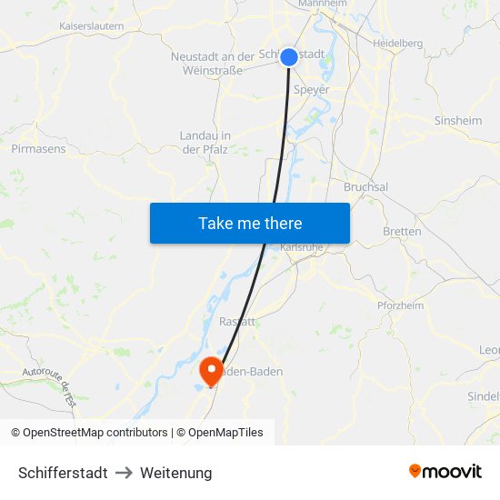 Schifferstadt to Weitenung map