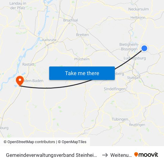 Gemeindeverwaltungsverband Steinheim-Murr to Weitenung map