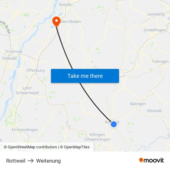 Rottweil to Weitenung map