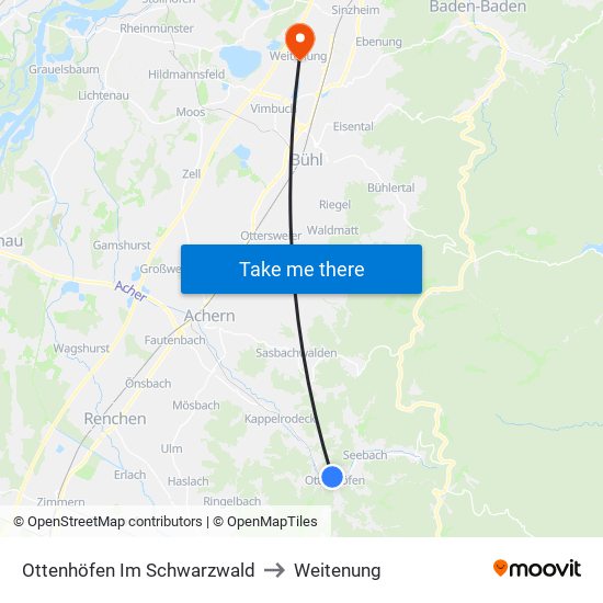 Ottenhöfen Im Schwarzwald to Weitenung map