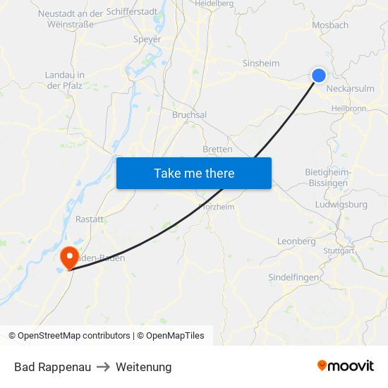 Bad Rappenau to Weitenung map