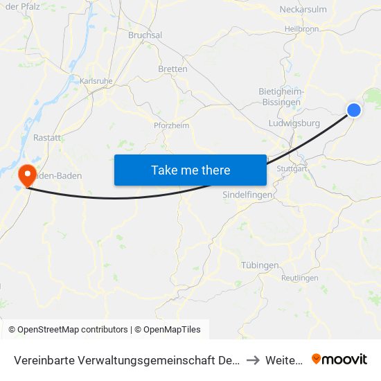 Vereinbarte Verwaltungsgemeinschaft Der Stadt Backnang to Weitenung map