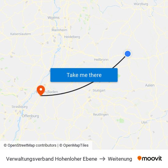 Verwaltungsverband Hohenloher Ebene to Weitenung map