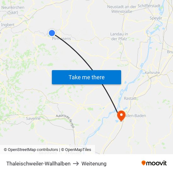 Thaleischweiler-Wallhalben to Weitenung map