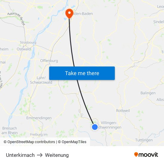 Unterkirnach to Weitenung map