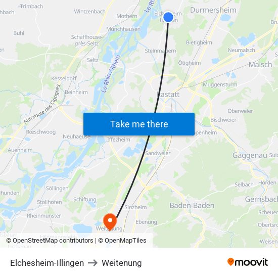 Elchesheim-Illingen to Weitenung map