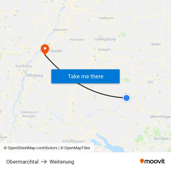Obermarchtal to Weitenung map