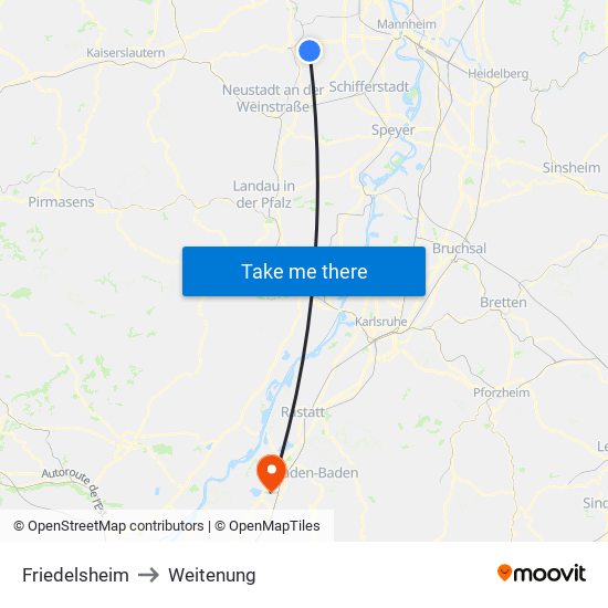 Friedelsheim to Weitenung map