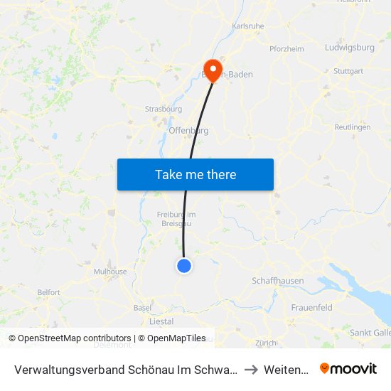 Verwaltungsverband Schönau Im Schwarzwald to Weitenung map