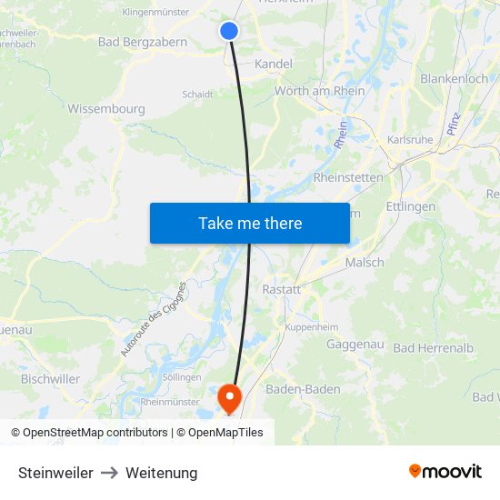 Steinweiler to Weitenung map
