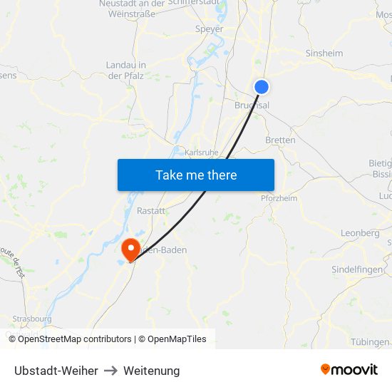 Ubstadt-Weiher to Weitenung map