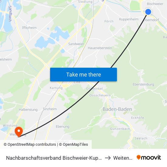 Nachbarschaftsverband Bischweier-Kuppenheim to Weitenung map