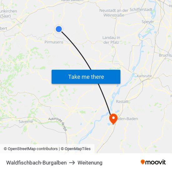 Waldfischbach-Burgalben to Weitenung map