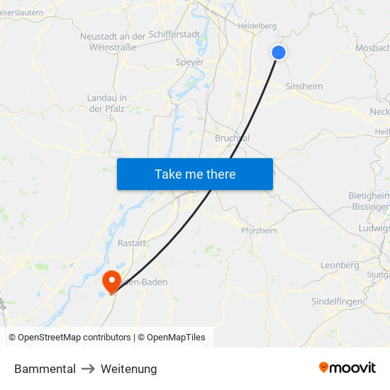 Bammental to Weitenung map