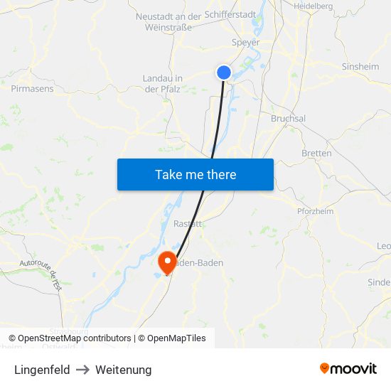 Lingenfeld to Weitenung map