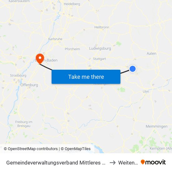 Gemeindeverwaltungsverband Mittleres Fils-Lautertal to Weitenung map