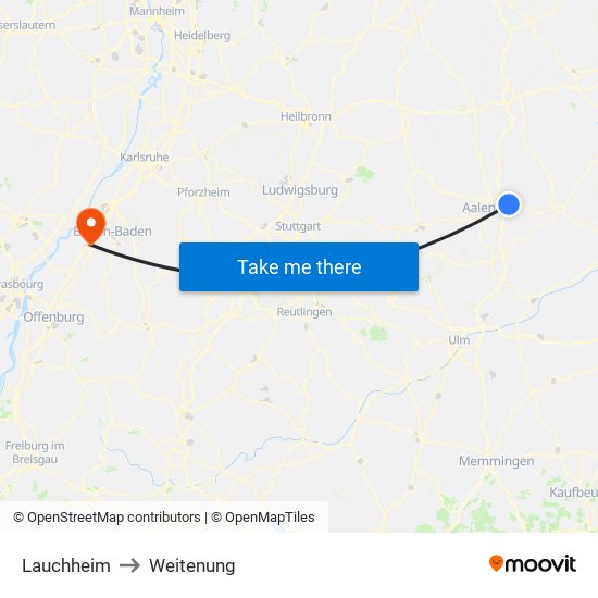 Lauchheim to Weitenung map