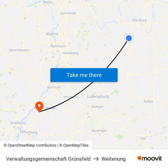 Verwaltungsgemeinschaft Grünsfeld to Weitenung map