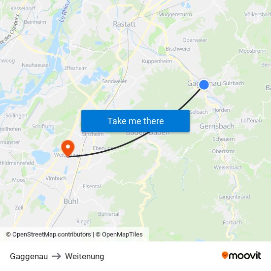 Gaggenau to Weitenung map