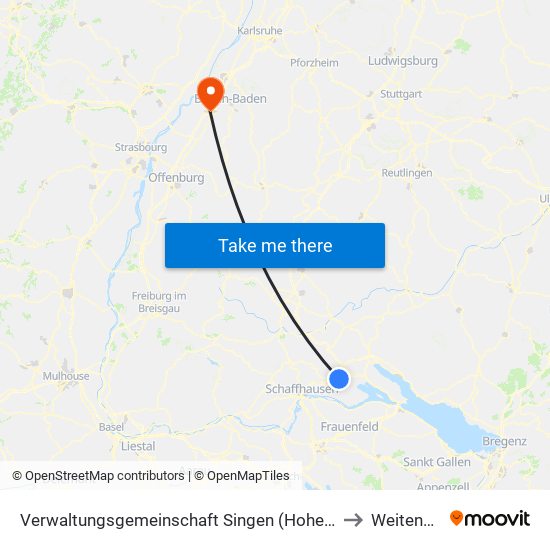 Verwaltungsgemeinschaft Singen (Hohentwiel) to Weitenung map