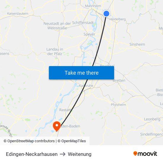 Edingen-Neckarhausen to Weitenung map