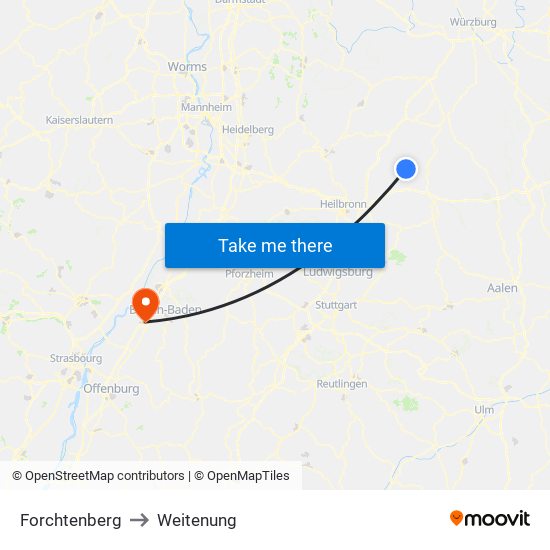 Forchtenberg to Weitenung map