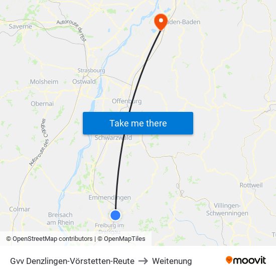 Gvv Denzlingen-Vörstetten-Reute to Weitenung map