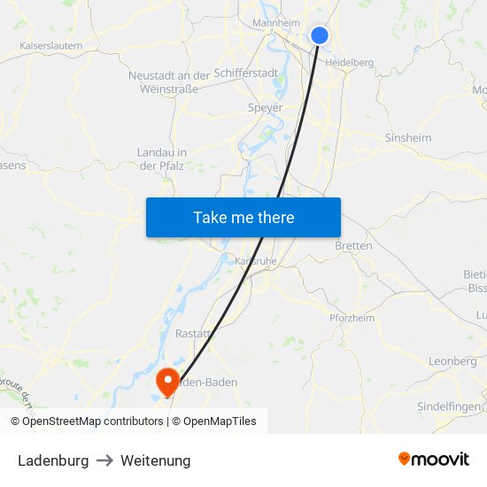 Ladenburg to Weitenung map
