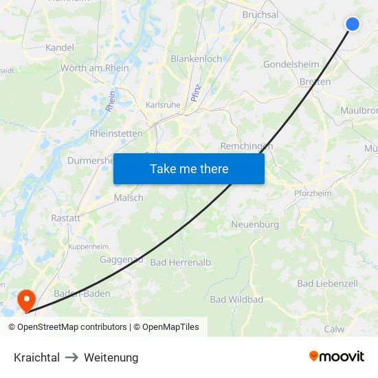 Kraichtal to Weitenung map