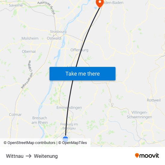 Wittnau to Weitenung map